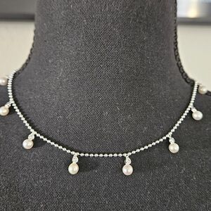 Ralph Lauren Sterling Silver Shaky White Pearl Collar Necklace